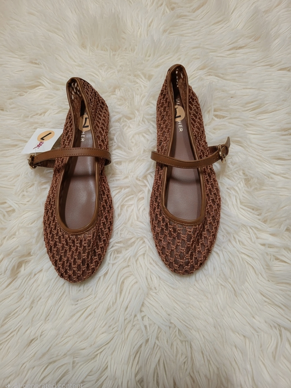 Marc Fisher Brown Crochet Mary Jane Flats